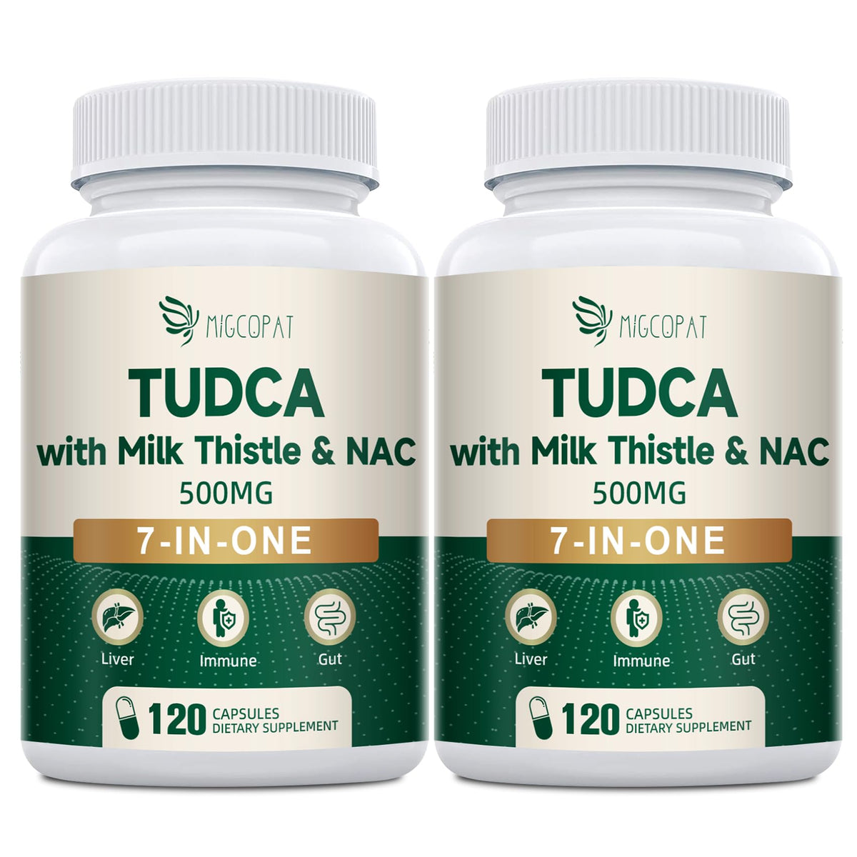 Migcopat 7-in-One TUDCA Supplement, 3650mg with Milk Thistle, NAC, Alpha Lipoic Acid, Dandelion Root, Bile Salts TUDCA for Liver Cleanse Detox & Repair, Bile Flow and Digestive Support - 120 Capsules