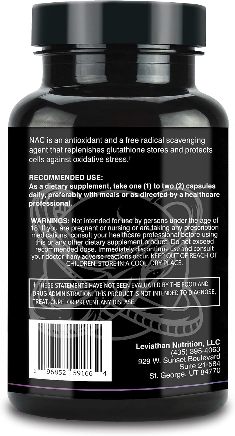 Leviathan Nutrition NAC Supplement N-Acetyl Cysteine for Lung, Liver, Immune Support - Potent Antioxidant Support to Boost Glutathione Levels 600mg, 120 Capsules