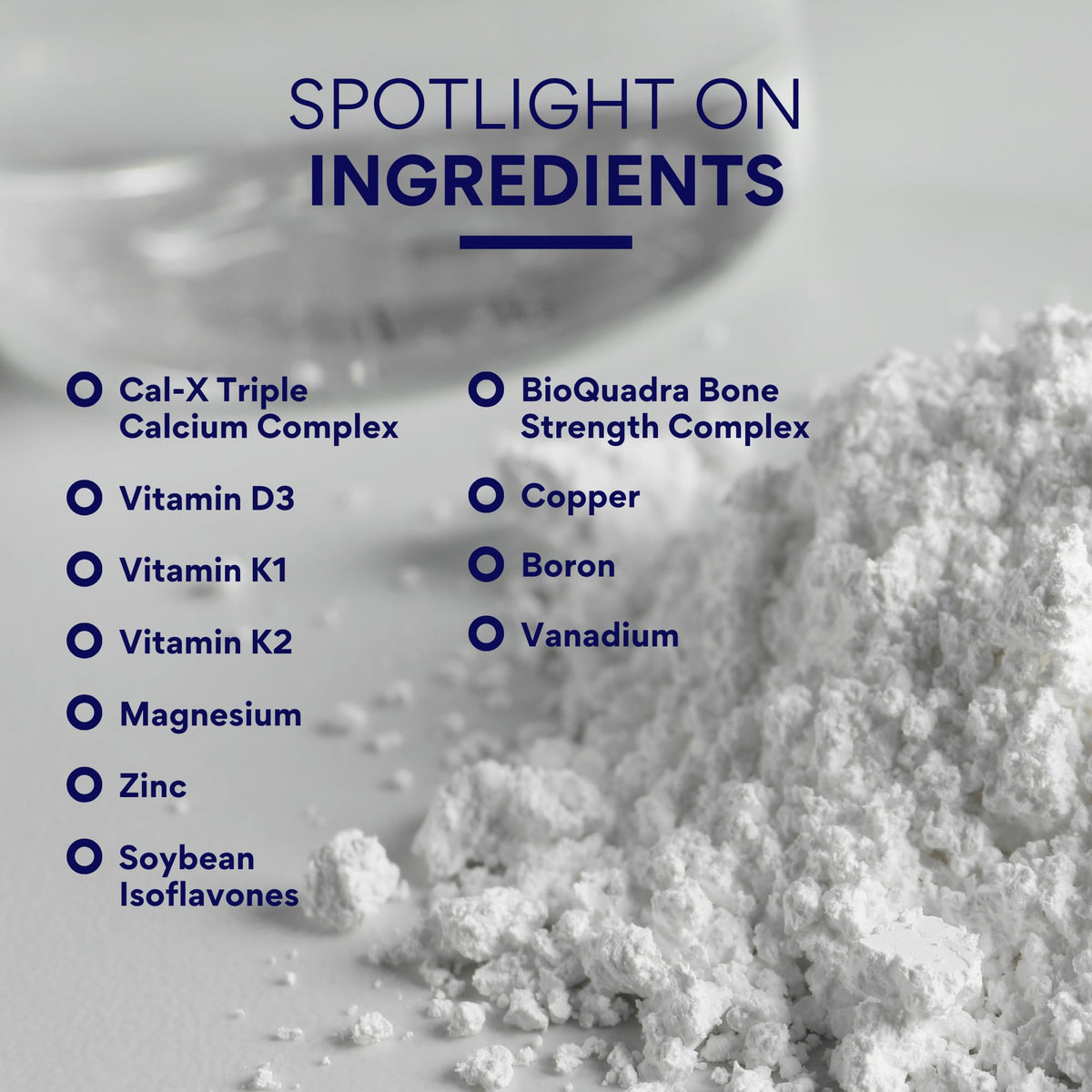 Research Verified Bone Health Support - Rebuild Bone Mass - Triple Calcium Complex, Vitamin D3, Vitamin K2, Soy Isoflavones, BioPerine - 60 Tablets - 1 Month Supply