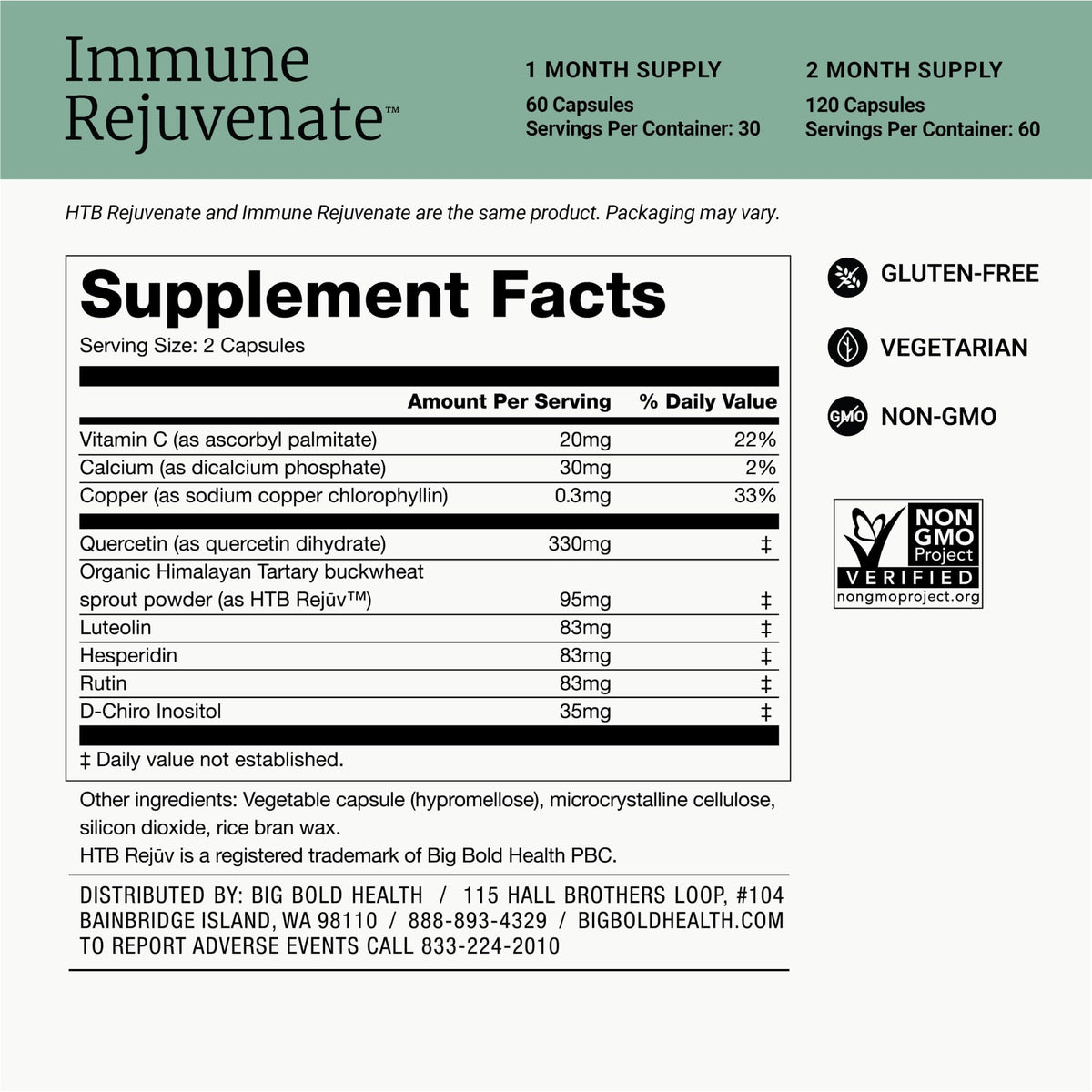 BIG BOLD HEALTH HTB Immune Rejuvenate - Himalayan Tartary Buckwheat - Polyphenols Supplement for Immune Support - Gluten Free, Dairy Free, Non-GMO Formula - 120 Vegetarian Capsules (2 Month Supply)