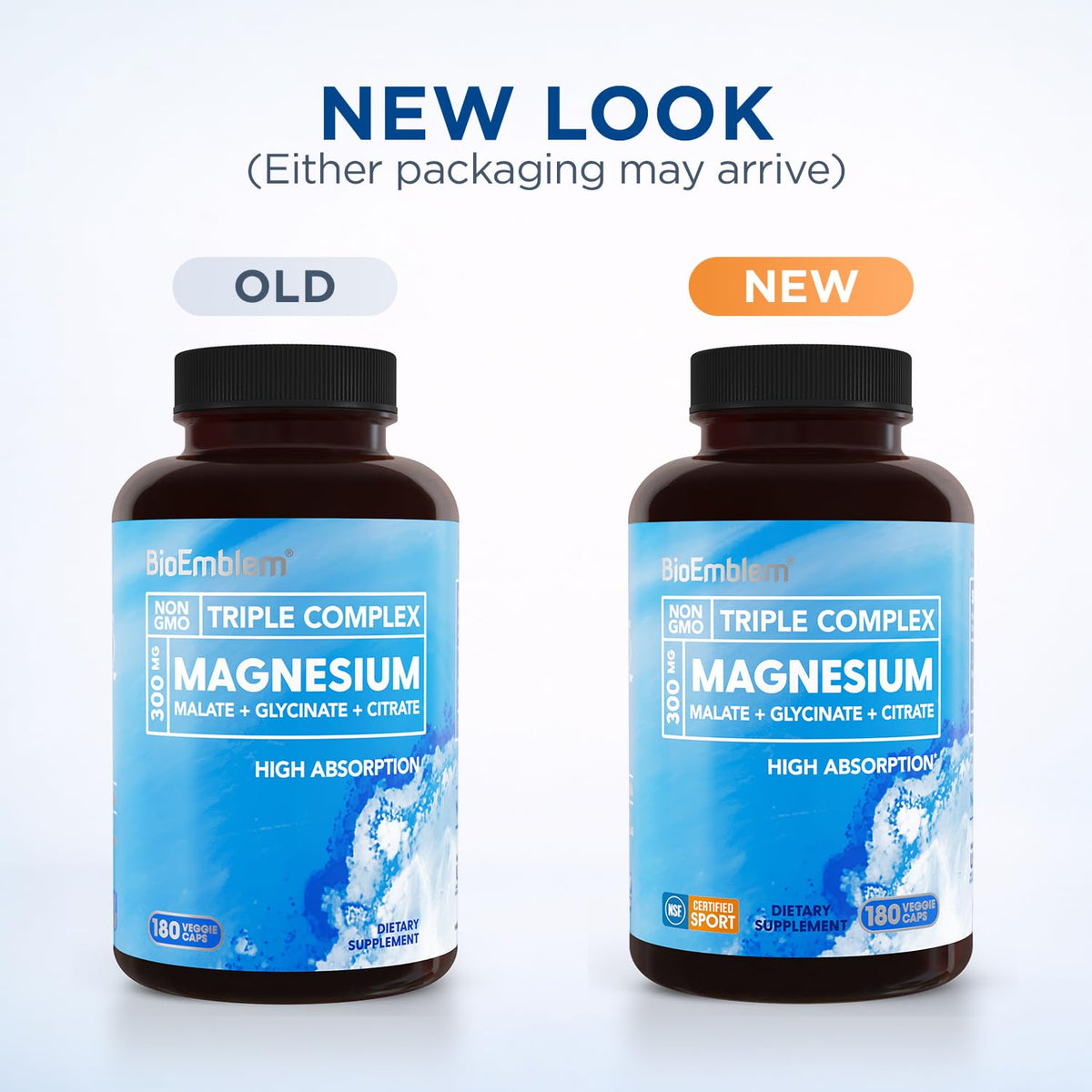 BioEmblem Triple Magnesium Complex | 300mg of Magnesium Glycinate, Malate, & Citrate for Muscles, Nerves, & Energy | High Absorption | Vegan, Non-GMO (180 Capsules)