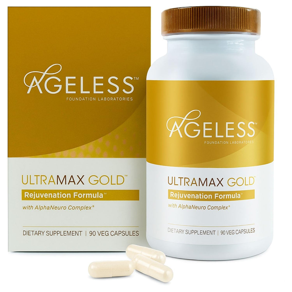 AGELESS™: UltraMAX Gold™ Capsules, HGH Anti-Aging Supplement for Women, Slows Cellular Aging, Supports Immune Health, Smoother Skin Tone and Restorative Sleep, Weight Management, 90 Capsules | Healthy Aging Support, Cellular Energy, Longevity Support, Dai