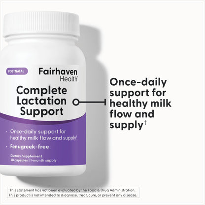 Fairhaven Health Complete Lactation Support | Support for Healthy Milk Flow | Boost Milk Supply | Improve Breastfeeding Comfort | Gluten, Dairy, Soy Free | Non-GMO | 30 Capsules