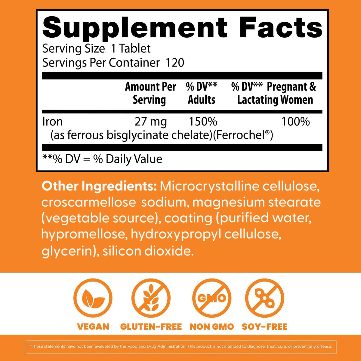 Doctor's Best High Absorption Iron Tablet with Ferrochel, Gentle on The Stomach, Immune Health, Blood Health, 27 mg