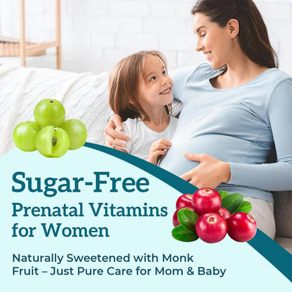 Quorinthiumax Prenatal Gummies Sugar Free 180 Count - Organics Prenatal Vitamins for Women with Folate, DHA & Probiotics - Iron Free Prenatal Vitamin Gummies for Immune & Digestive - 2 Bottles