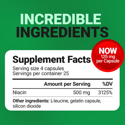 Dr. Berg Highly-Potent Niacin 500 mg – Now Only 125 mg per Capsule for Niacin Flush Tolerance Building – Gradually Increase to 500mg a Day – Vitamin B3 for Heart