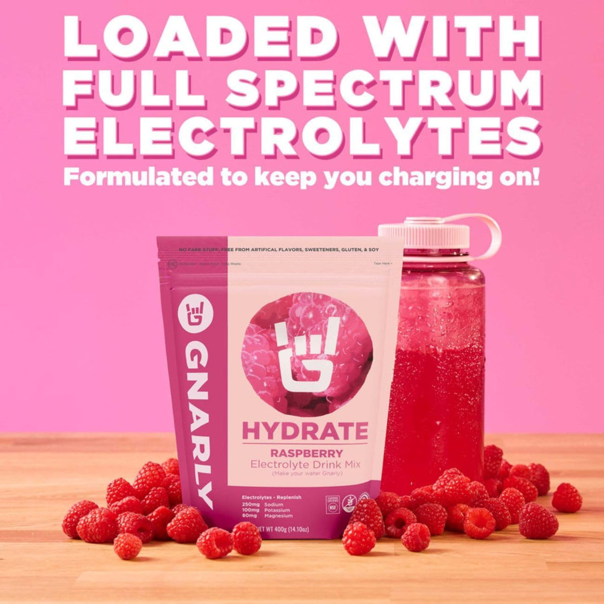 Gnarly Nutrition Hydrate Raspberry (14.10oz) Fuel2O Limeade - (25 Serv) Bulk Bag (25.57oz)