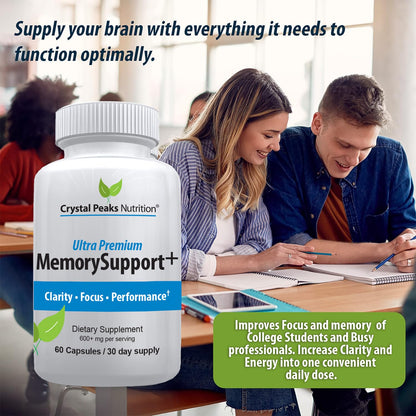 Memory Boost + Brain Support Supplement – Nootropic for Focus, Concentration, Memory. Enhanced Energy, Recall and Alertness - 60 Capsules/30-day Supply. CRYSTAL PEAKS NUTRITION buy supplements Au