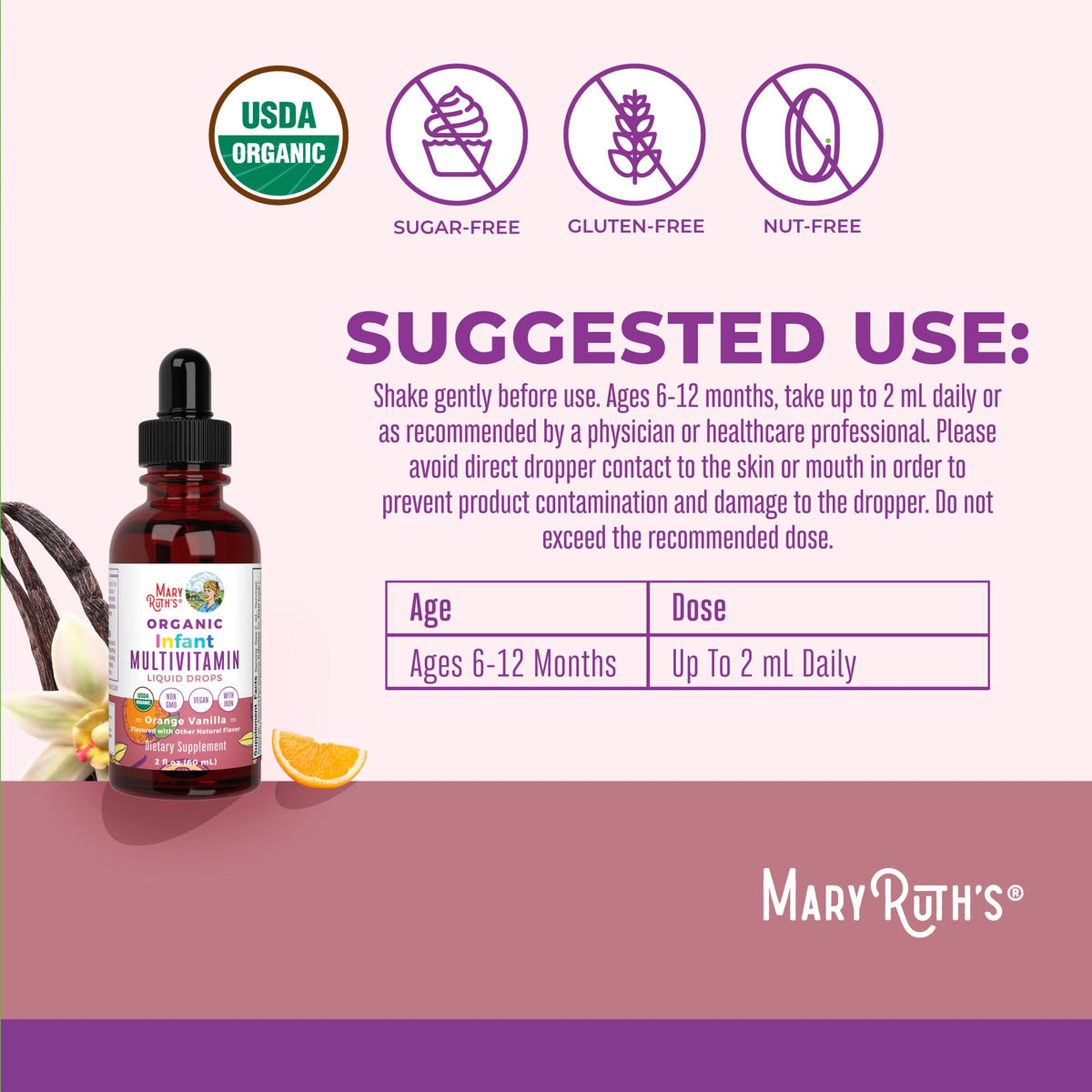 MARYRUTH'S Organics Multivitamin & Multimineral with Iron for Toddlers | USDA Organic | Sugar Free | Multivitamin Liquid Drops for Kids Ages 1-3 | Immune Support | Vegan | Non-GMO | 2 Fl Oz