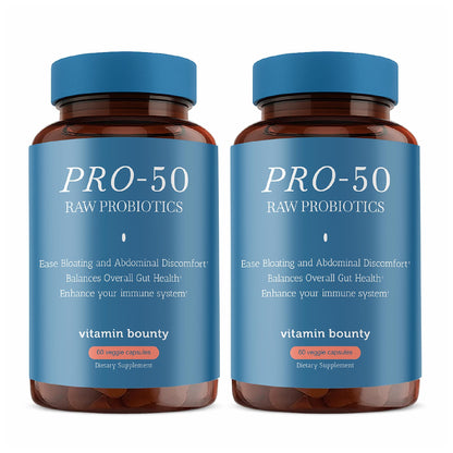 Vitamin Bounty Pro-50 Probiotic 50 Billion CFU - 13 Strain Supplement for Men & Women + Prebiotics - Digestive Health & Gut Support - Lactobacillus & Bifidobacterium - Delayed Release Capsules, 2 Pack