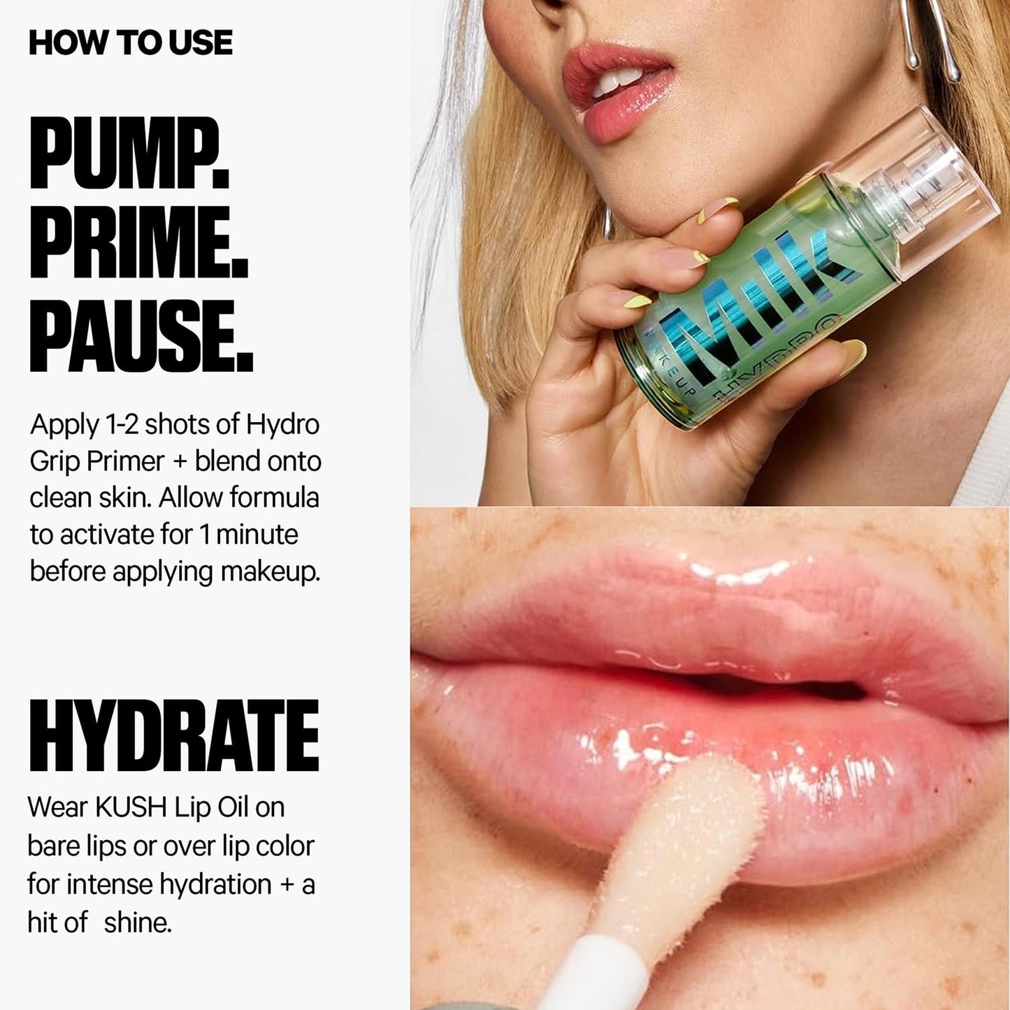 Milk Makeup Mini 12HR Hydro Grip Primer + Full Size KUSH Lip Oil Gift Set – Hydrating Face Primer + Clear Lip Gloss – Travel Friendly, All-Day Wear