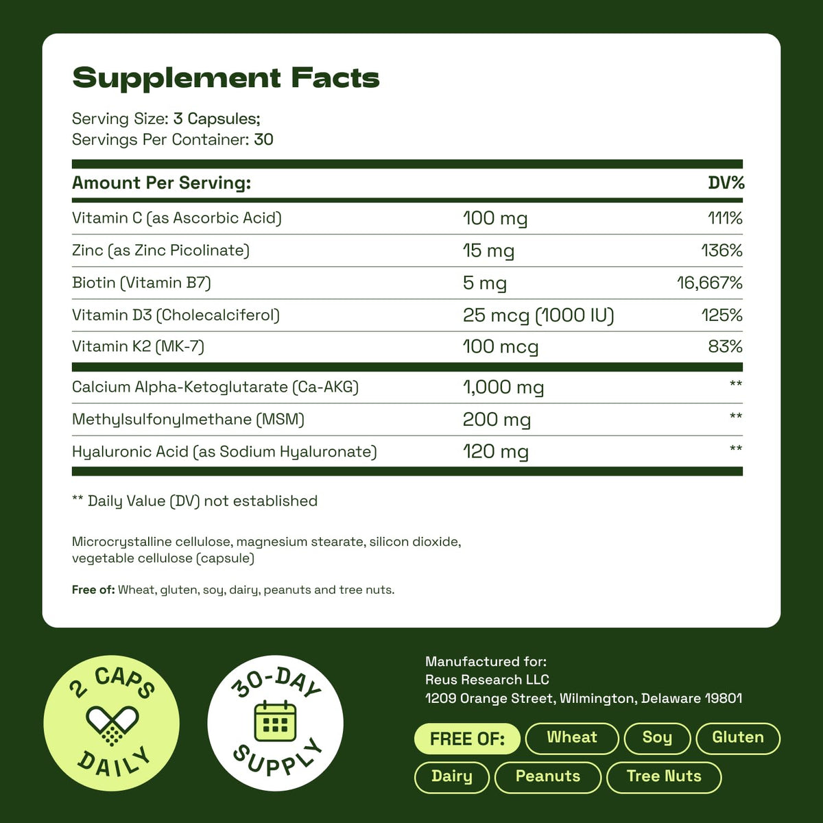 Cata-Kor Hair Skin and Nails Vitamins for Women – Biotin Collagen Hair Supplement | Hyaluronic Acid | Calcium AKG | MSM | Vitamin D3 K2 & C – Hair Growth Vitamins – 30 Day Supply (1 Pack)