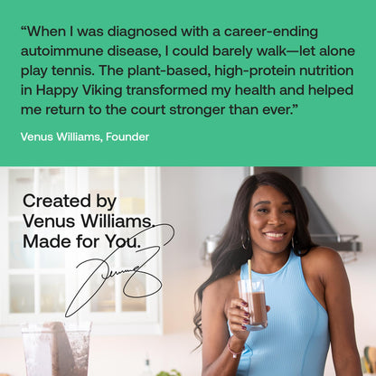 Happy Viking Plant-Based Protein Powder +100 Superfoods Vanilla Meal Replacement Shake, Created by Venus Williams, 30g Plant Protein, 10g Fiber, Vegan, Gluten-Free, Non-GMO, 15 Meals Happy Viking buy supplements Au