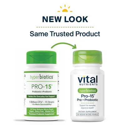 Hyperbiotics Vital Nutrients Pro-15 Prebiotics and Probiotics for Women and Men | 15 Science Backed Strains | Supports Occasional Constipation, Diarrhea, Gas & Bloating | 60 Vegan Time Release Pearls