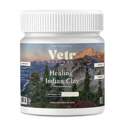 vetr Naturals Healing Indian Clay - Organic Natural Bentonite Clay 1 lb - Deep Pore Cleansing Facial, Hair & Body Mask - 100% Pure Calcium Bentonite for Detox & Skin Care