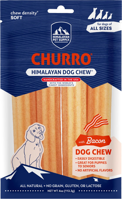 Himalayan Dog Chew Churro, Soft Yak Cheese Treat, Peanut Butter, 4 Sticks | 100% Natural, Soft Density Dental Support, Gluten Free, Healthy Safe Dog Treats for All Breeds and Ages, Lactose & Grain Free