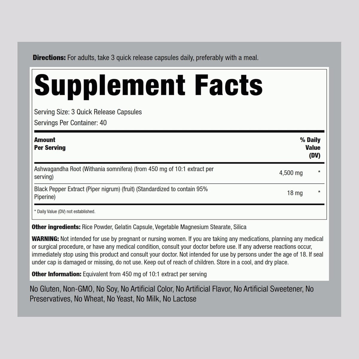 Piping Rock Ashwagandha Capsules | 120 Count | Herbal Supplement with Black Pepper Extract | for Women and Men | Non-GMO, Gluten Free