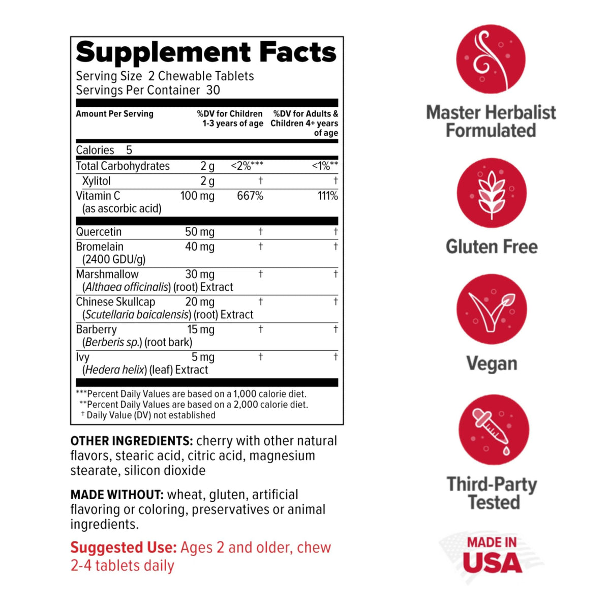 Redd Remedies, Children's Sinus Support, Immune and Respiratory Health Formula, Cherry Flavor, 60 Chewable Tablets