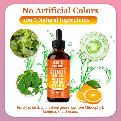 Soursop Bitters Liquid Drops 10 in 1 with Sea Moss, Moringa, Turmeric, Black Seed Oil, Oregano, Ashwagandha | Herbal Extracts for Overall Health-Enhancing |Vegan, Non-GMO| 2 Fl Oz(Mixed Berry Flavor)