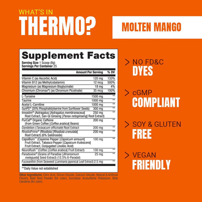 PROSUPPS Thermo Fat Burning Thermogenic Powder Molten Mango and 3000 L-Carnitine Berry - Weight Management and Pre Workout - Energy, Mood, Appetite Control