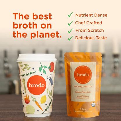 Brodo Ready to Drink Organic Chicken Collagen Rich Bone Broth (6 X 8 oz) | Organic Bone Broth with Collagen, Protein Soup & Sipping Broth for Healthy Meal Prep, Soups and Bone Broth Packets