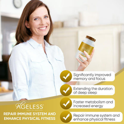 AGELESS™: UltraMAX Gold™ Capsules, HGH Anti-Aging Supplement for Women, Slows Cellular Aging, Supports Immune Health, Smoother Skin Tone and Restorative Sleep, Weight Management, 90 Capsules | Healthy Aging Support, Cellular Energy, Longevity Support, Dai