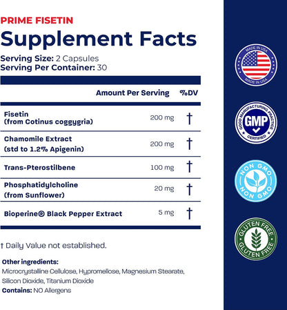 BONE SCIENCE Prime Fisetin 98% Flavonoid Complex, BioPerine, 60 Capsules
