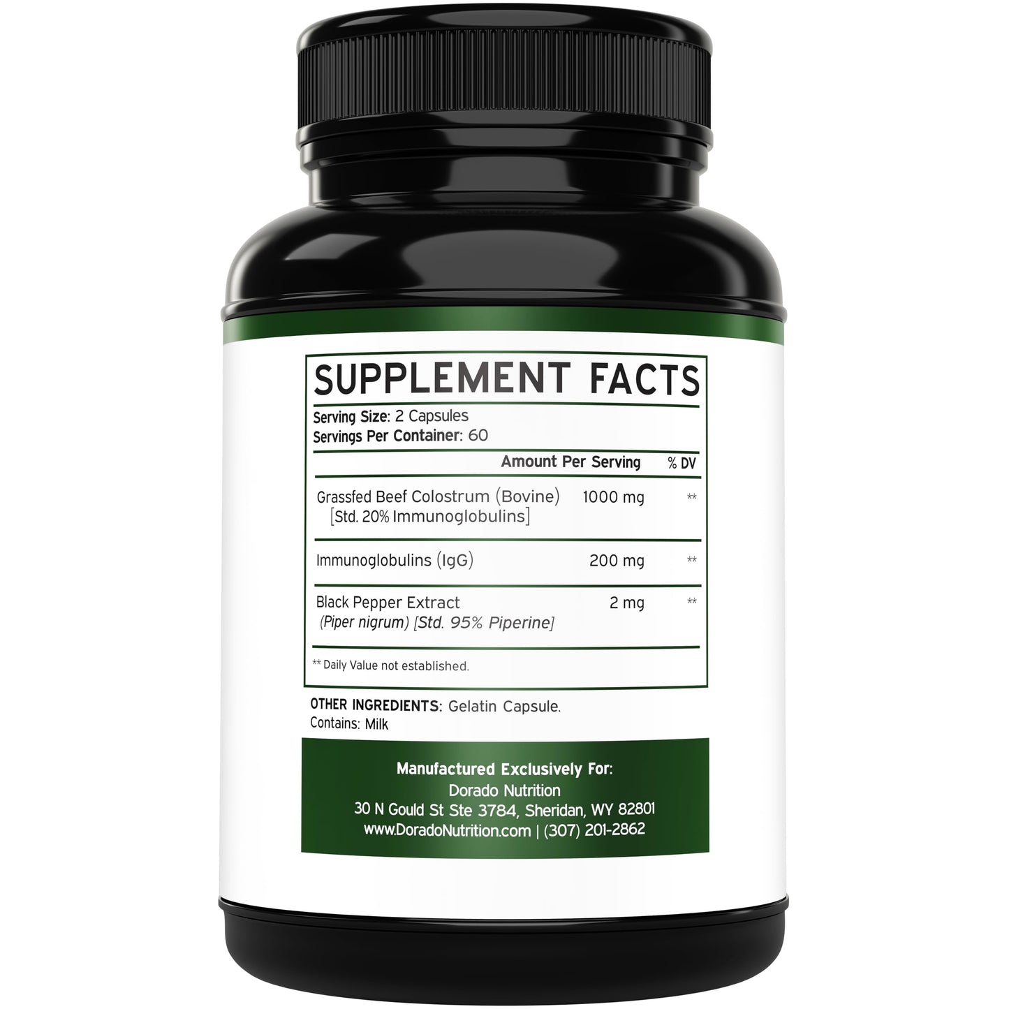 Colostrum Supplement (120 Count) 1000mg Per Serving (Bovine Colostrum Capsules from First Milking Only, Std. to Contain 20% IgG Immunoglobulins) - Grass Fed, No Fillers,