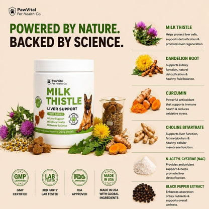 Milk Thistle for Dogs - Max Strength Liver Support Chews, Wild Alaskan Salmon Oil & Curcumin - Kidney Detox & Hepatic Support - Natural Liver Support Chews Made with Real Chicken, Choline & NAC