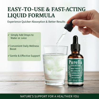 Purelia Liver Restore, 2.02FL OZ Liver Restore Drops, Complete Liver Support Supplement with Milk Thistle, Dandelion Root, L-Glutathione & Choline for Natural Balance & Liver Cleanse