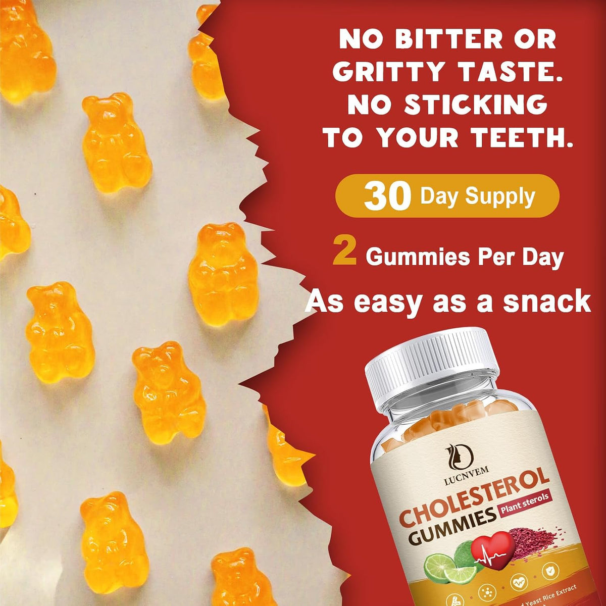 LUCNVEM Cholesterol Supplements Gummies for Cholesterol Healthy, Natural Cholesterol Complex for Maintain Healthy Cholesterol Levels, Daily Easy Cholesterol Gummies Snacks - 30 Day Supply