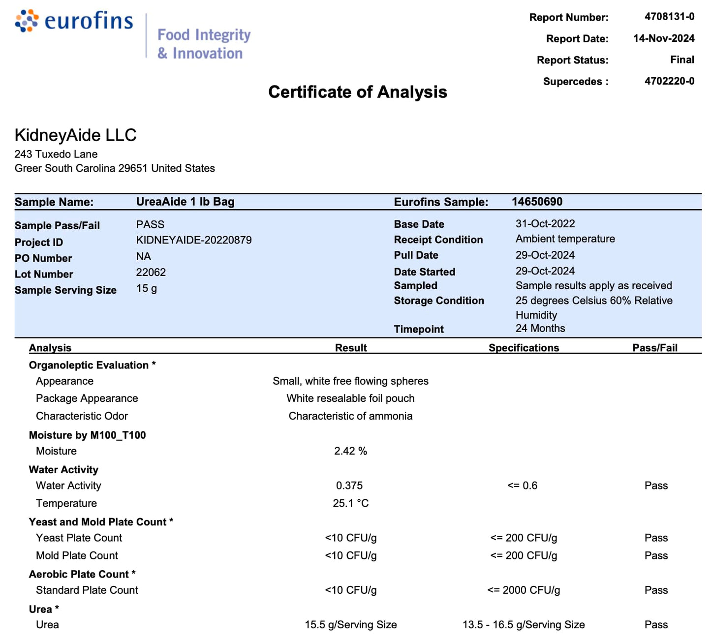 UreaAide Unflavored Urea Powder for Low Sodium 30 Servings Oral Urea Powder for Hyponatremia-Single Ingredient 100% Medical Grade Urea with 15 gram Dose Scoop