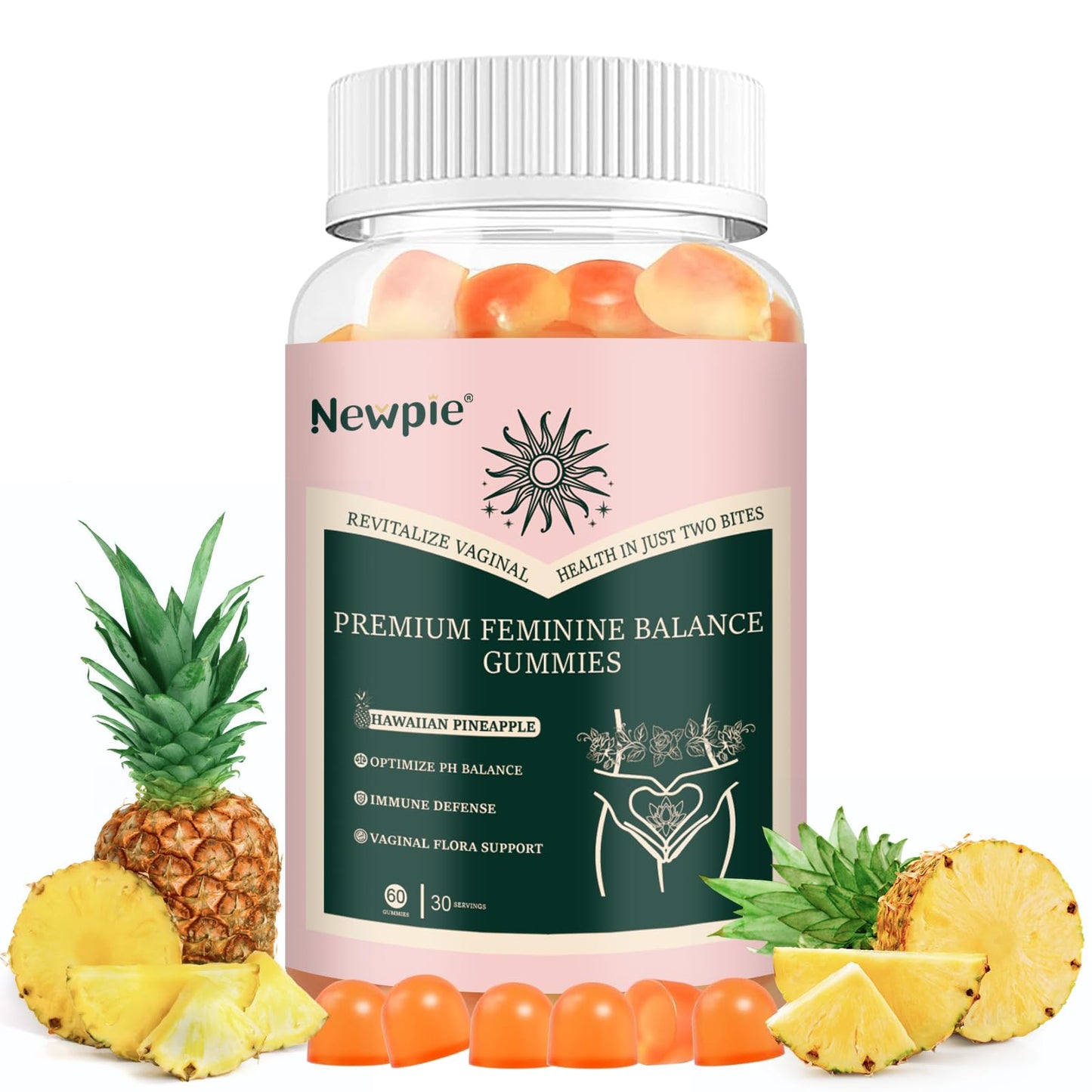 SUWENY Pineapple Gummies for Women ph Premium Feminine Balance Gummies for Women Health Immune Support Vegan, Gluten-Free & Halal-60 Gummies-30 Servings (1)
