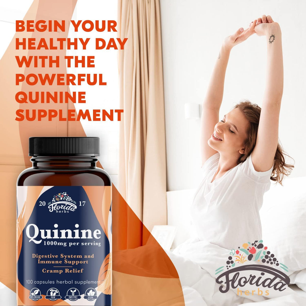 Quinine for Leg Cramps 1000 mg - 110 Capsules - Cinchona Bark Extract Supplement - Quinine Capsules - Vegan, Non - GMO
