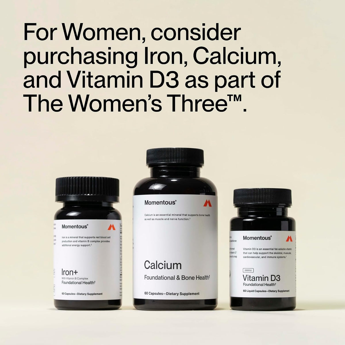 Momentous Calcium with DimaCal Supplement - 250 mg Capsules for Foundational & Bone Health Support - NSF Certified for Sport - Gluten-Free - 60 Servings