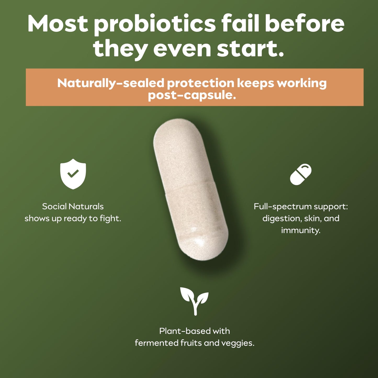 Social Naturals Daily Probiotic Capsules for Gut Health & Bloating | Bifidobacterium | Multi-Strain with Prebiotic + Postbiotic | 20 Billion CFU | Vegan | 30 Capsules