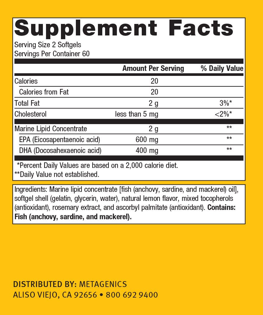 Metagenics OmegaGenics EPA-DHA 500 - High Potency Fish Oil Supplement for Cardiovascular Health* - Sustainably Sourced & Purity Tested