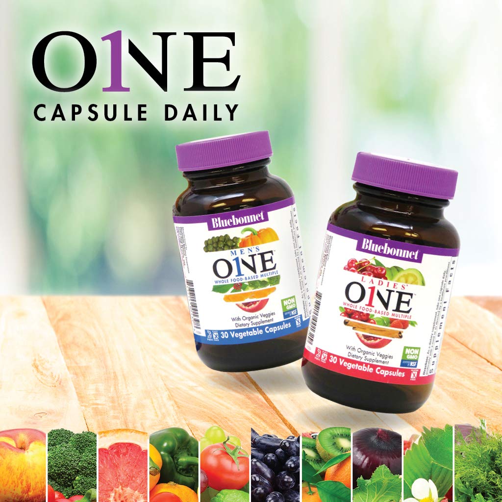 BlueBonnet Nutrition Ladies One Vegetable Capsule, Whole Food Multiple, K2, Organic Vegetable, Energy, Vitality, Non-GMO, Gluten Free, Soy Free, Milk Free, Kosher, 60 Vegetable Capsule, 2 Month Supply