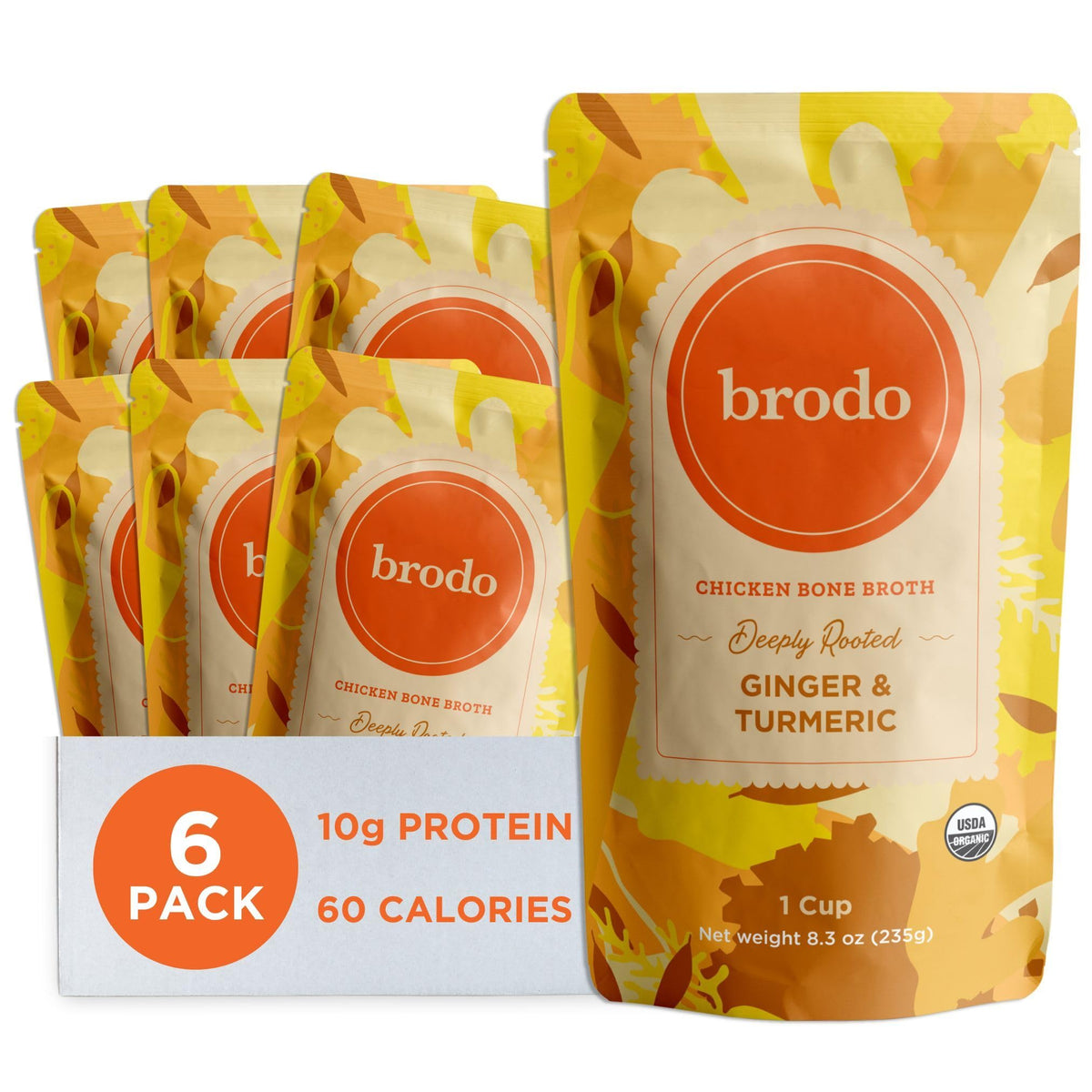 Brodo Ready to Drink Organic Chicken Collagen Rich Bone Broth (6 X 8 oz) | Organic Bone Broth with Collagen, Protein Soup & Sipping Broth for Healthy Meal Prep, Soups and Bone Broth Packets