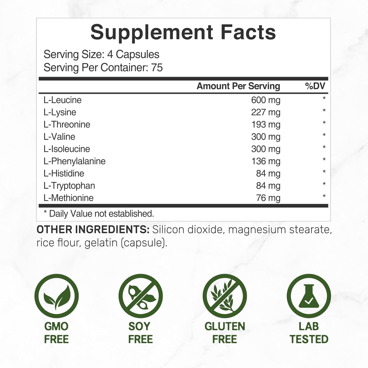 Essential Amino Acids (EAA) 2000mg Per Serving, 300 Capsules – Unflavored - 9 in 1, All BCAAs (Branched-Chain Aminos) – Lean Muscle Support & Natural Pre Workout Supplement