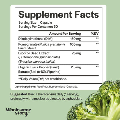 DIM Supplement Women | DIM SGS | Pomegranate, Broccoli and Black Pepper Blend | Estrogen & Hormone Balance for Women | Cell and Tissue Health | 60-Day Supply | Clean Label Project Certified