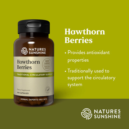 Nature's Sunshine Hawthorn Berries, 100 Capsules | Helps Enhance Heart Muscle Function and Provides Circulatory System Support