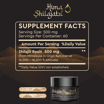 Hima Shilajatu Shilajit Purest Himalayan Organic Shilajit Resin - Gold Grade 100% Purity Shilajit with Fulvic Acid & 85+ Trace Minerals Complex for Energy & Immune Support, 30 Grams (2 Months Supply)
