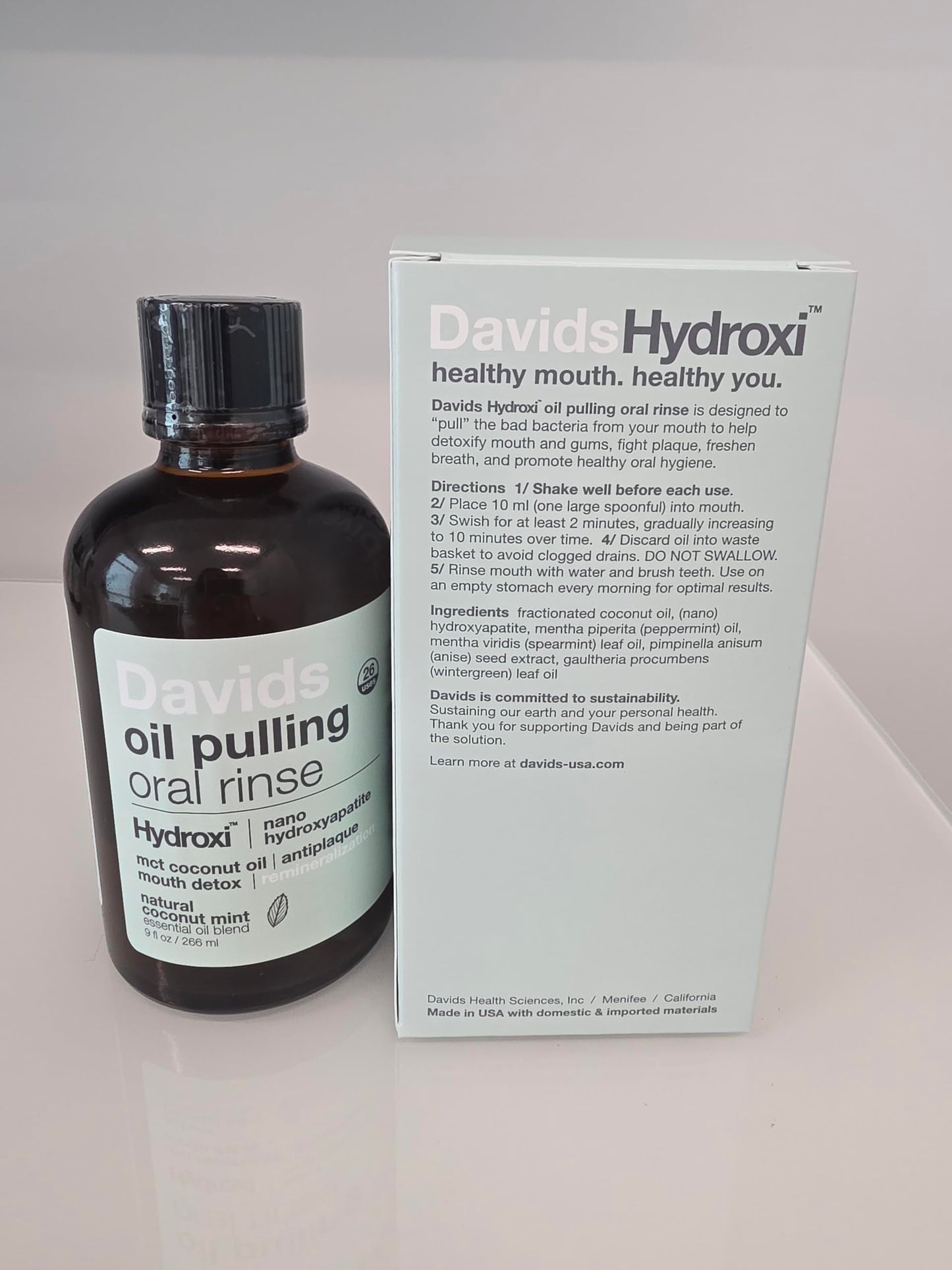 Davids Nano Hydroxyapatite Oil Pulling Oral Rinse Mouthwash, 100% MCT Coconut Oil, Promotes Teeth and Gum Health, Natural Whitening, Essential Oils