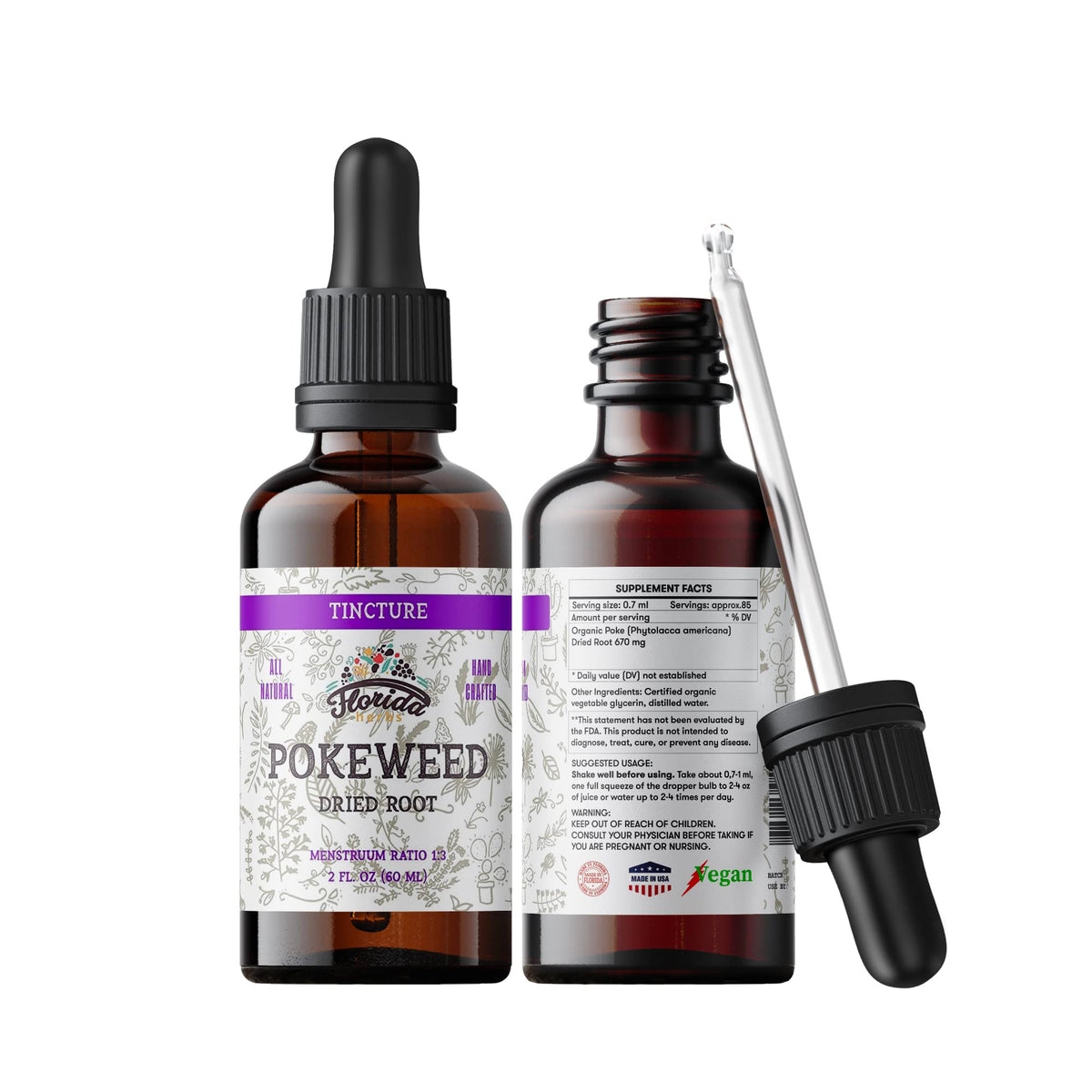 Organic Poke Root Tincture | Poke Extract Liquid for Immune & Lymphatic Support | Alcohol-Free, Vegan, Non-GMO Supplement | Made in USA | 2 Fl Oz