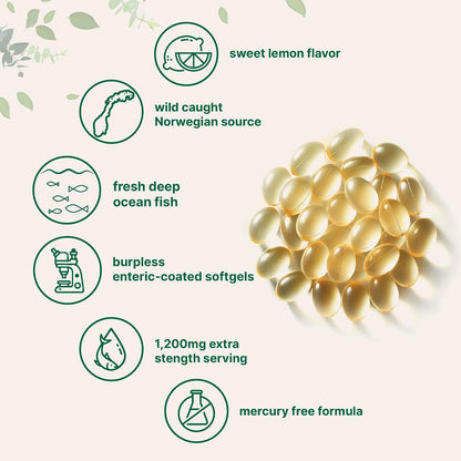 Micro Ingredients Extra Strength Omega 3 Fish Oil Supplements 1,200mg Per Serving, 240 Softgels | Lemon Flavored | Burpless | Essential Fatty Acids | EPA 220mg + DHA 150mg | Deep Sea Fish