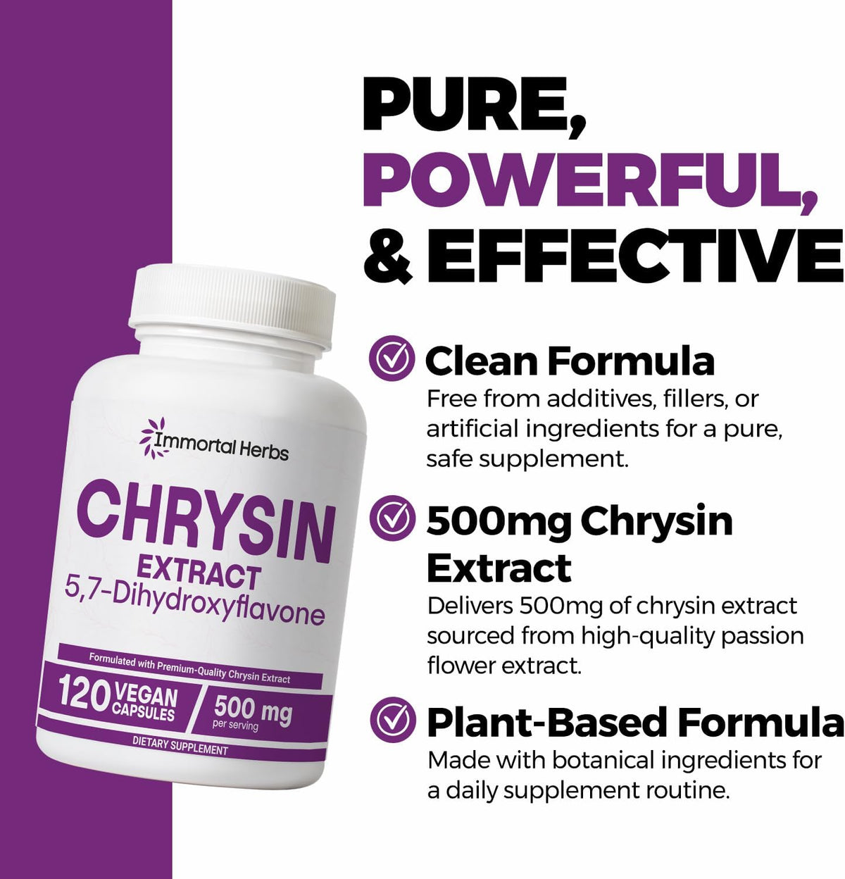 Chrysin Supplement 500mg, 120 Pills, Passion Flower Extract Powder, 5,7-Dihydroxyflavone, Non-GMO and Gluten-Free Chrysin Supplement for Men and Women