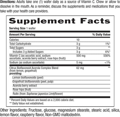 Country Life Acerola Vitamin C Complex 500 mg Chewable Wafers, 180 Count