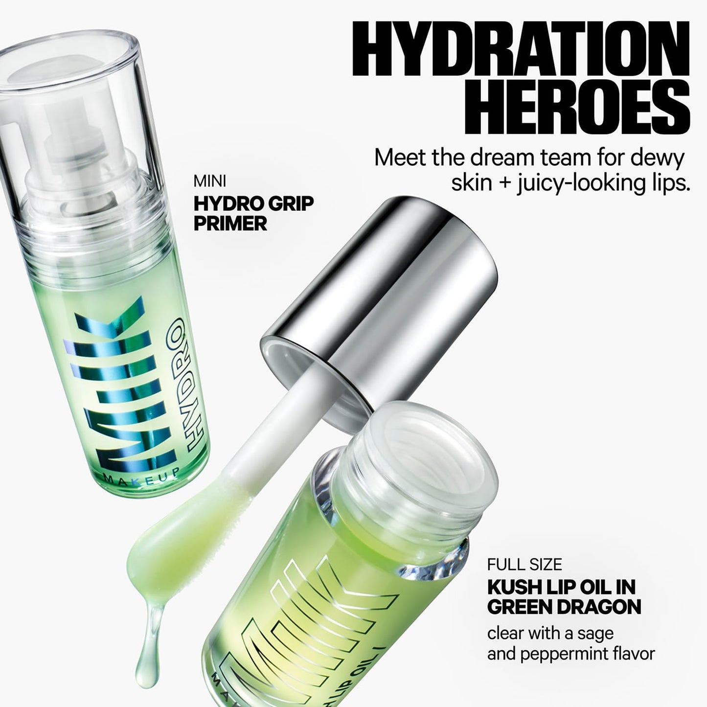 Milk Makeup Mini 12HR Hydro Grip Primer + Full Size KUSH Lip Oil Gift Set – Hydrating Face Primer + Clear Lip Gloss – Travel Friendly, All-Day Wear