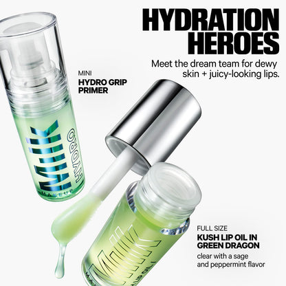 Milk Makeup Mini 12HR Hydro Grip Primer + Full Size KUSH Lip Oil Gift Set – Hydrating Face Primer + Clear Lip Gloss – Travel Friendly, All-Day Wear